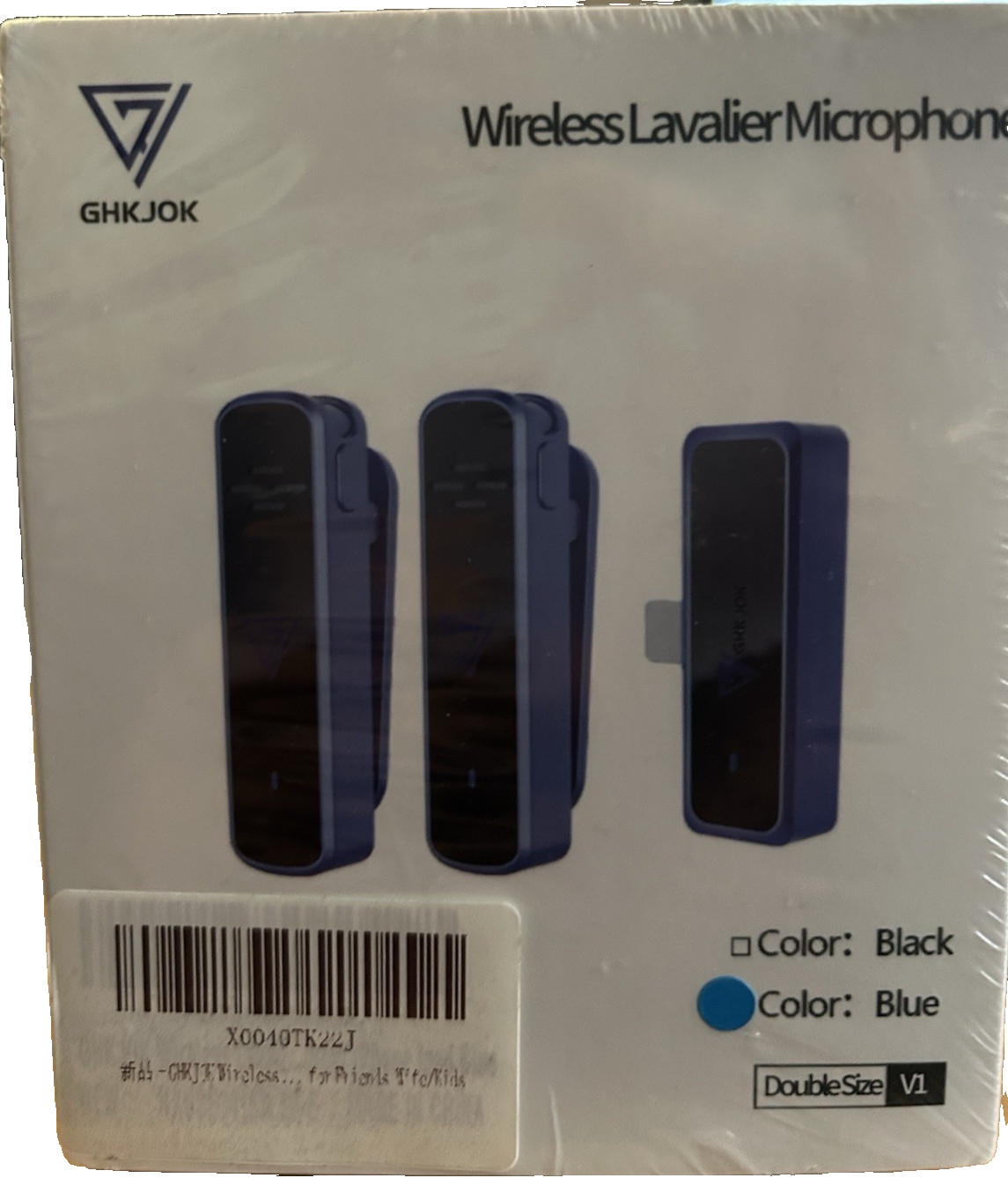 Wireless Lavalier Microphone GHKJOK Model: V1 Double Size Blue New