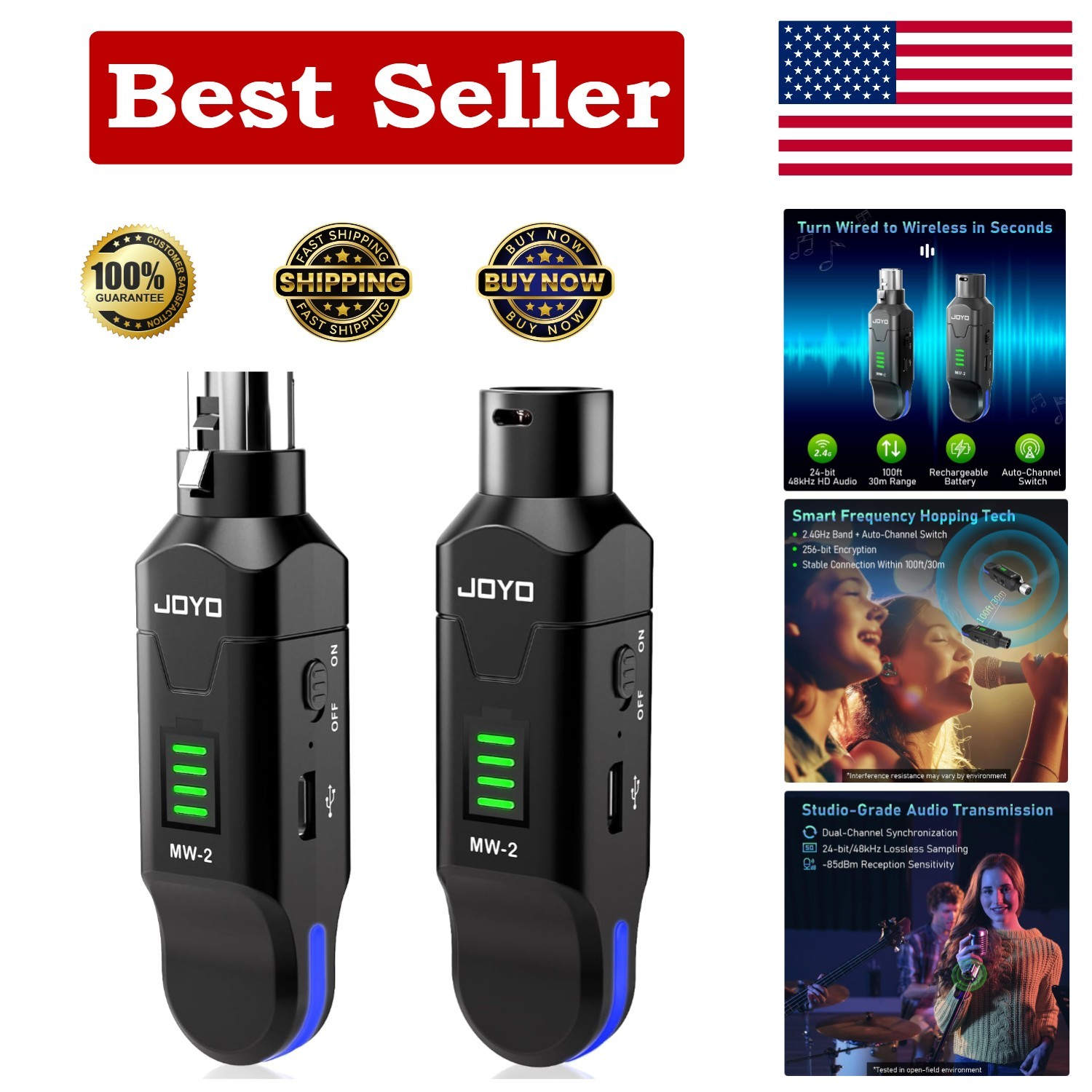 High-Fidelity 2.4GHz Wireless Microphone Transmitter & Receiver for Studios