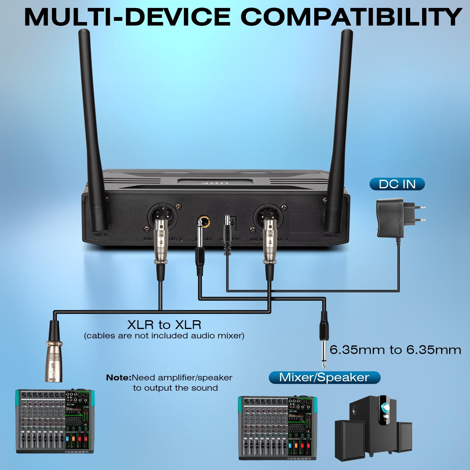 Wireless Microphone System, VHF Fixed Dual Frequency Wireless Set with 2 Hand…
