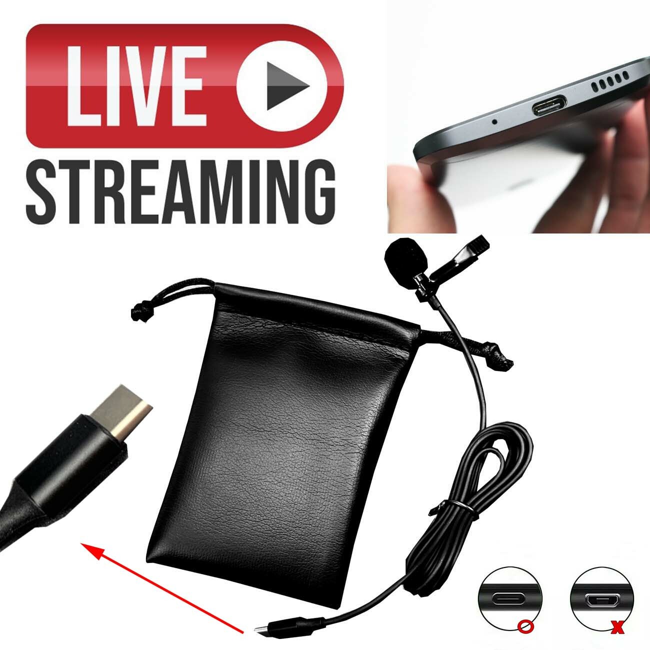USB C Perfect Clip Type Lapel Type C Microphone Record Youtube Video #B