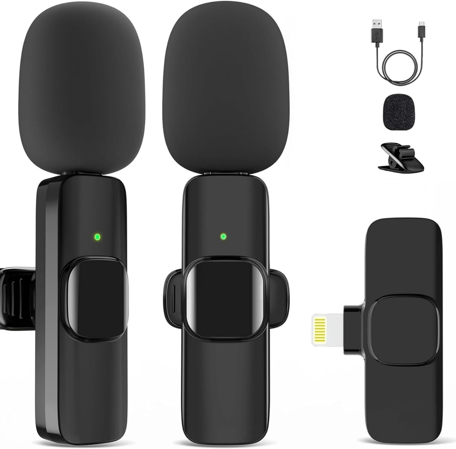 2 Pack Wireless Lavalier Microphone for iPhone 14 & Below, Noise Reduction Sound