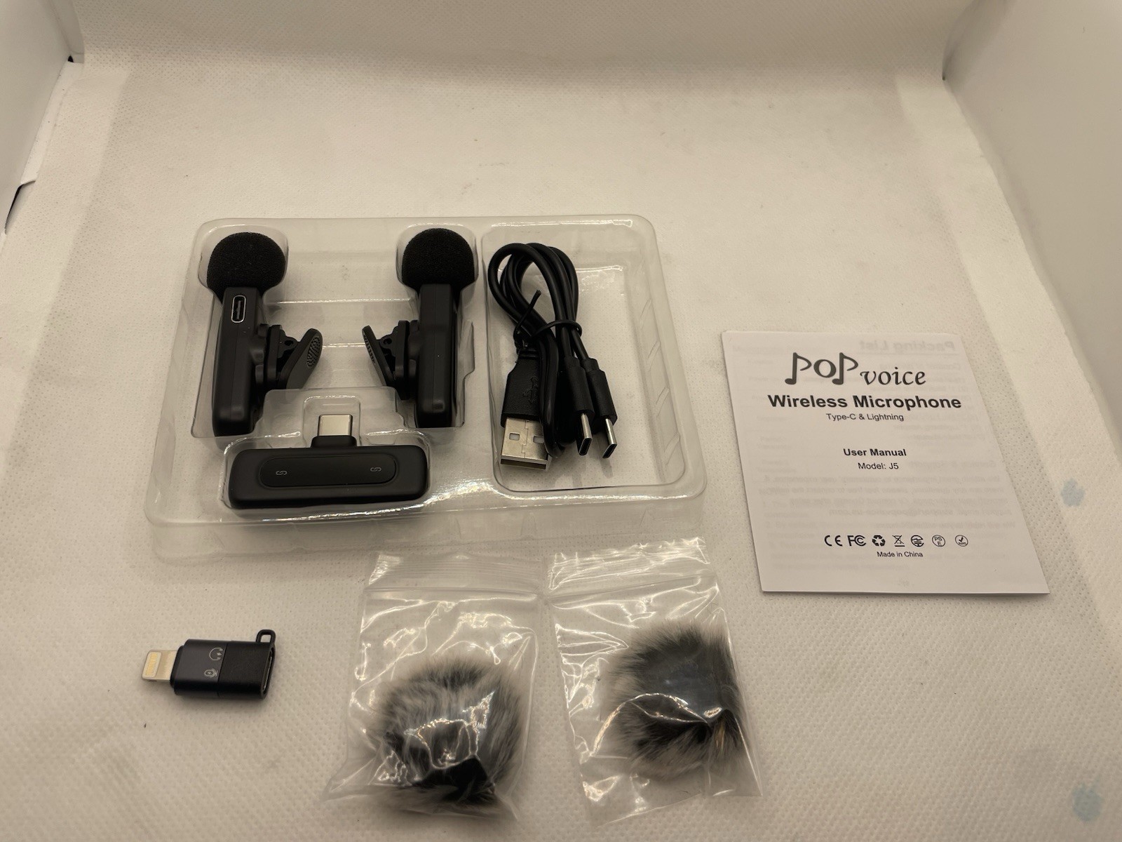 Pop Voice J5 Wireless Lavalier Microphone Set – Type-C & Lightning – Dual Mics