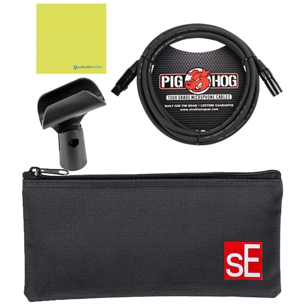 Liquid Audio sE Electronics V3 Cardioid Dynamic Vocal Microphone Bundle w/Pig…