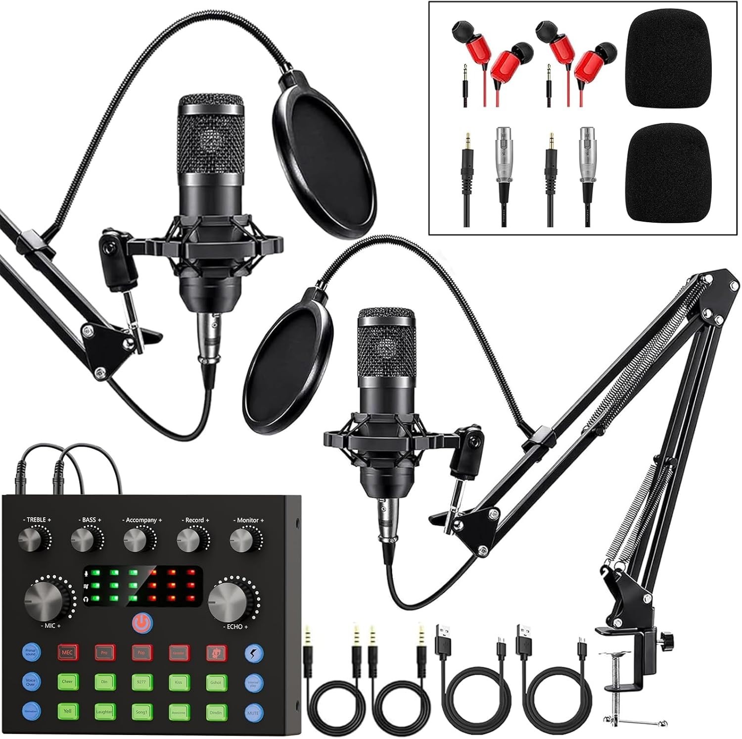 Podcast Equipment Bundle for 2, Audio Interface with Voice Changer Condenser