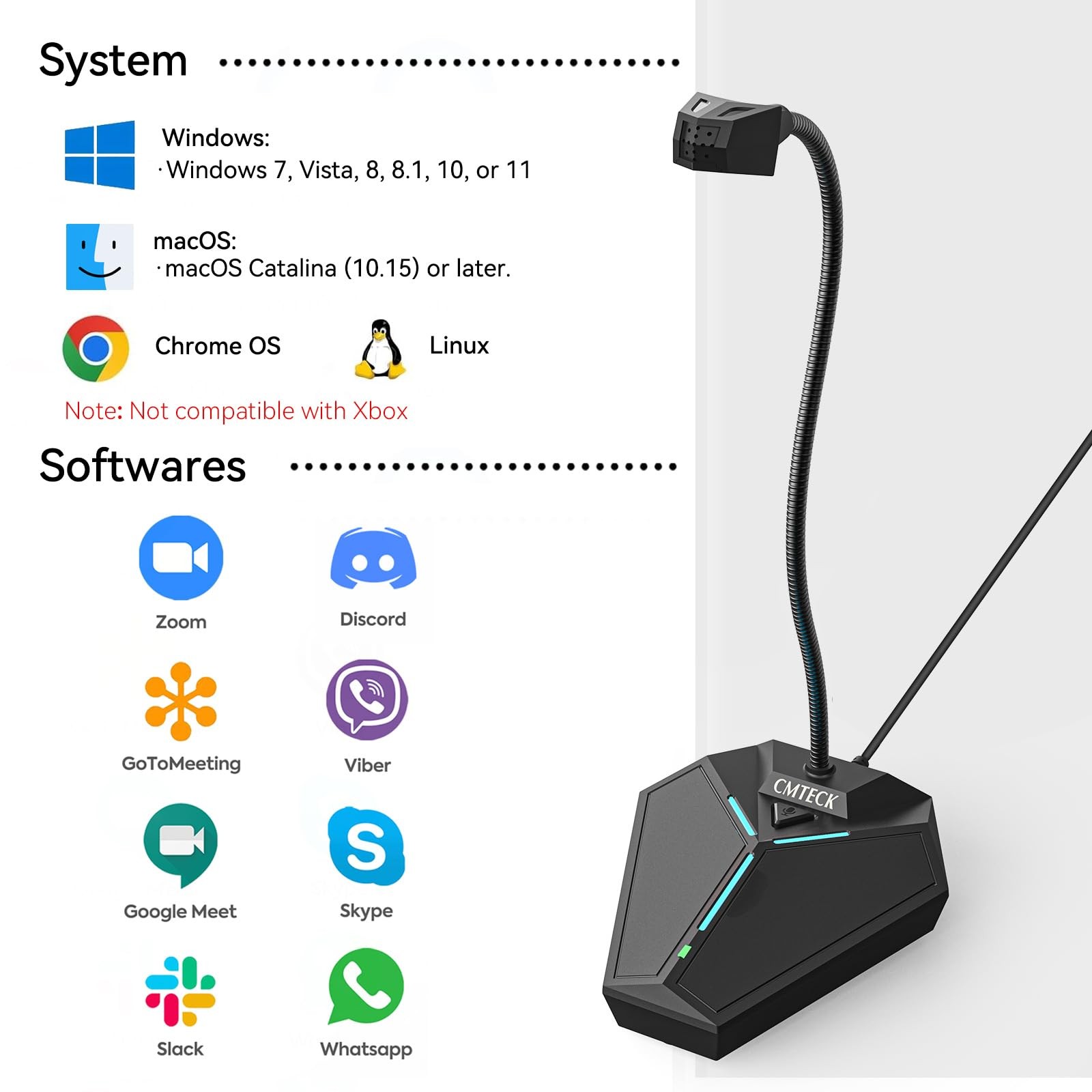 USB Computer Microphone, Plug &Play 4.3 x 5.1 x 13.8 inches, with mute button