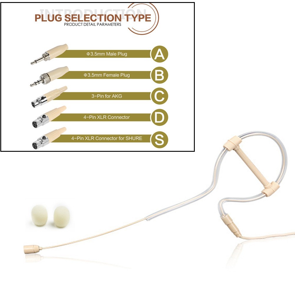 Beige Single Earhook Headset Mic Headworn Microphone 3.5mm 3 Pin 4 Pin XLR New