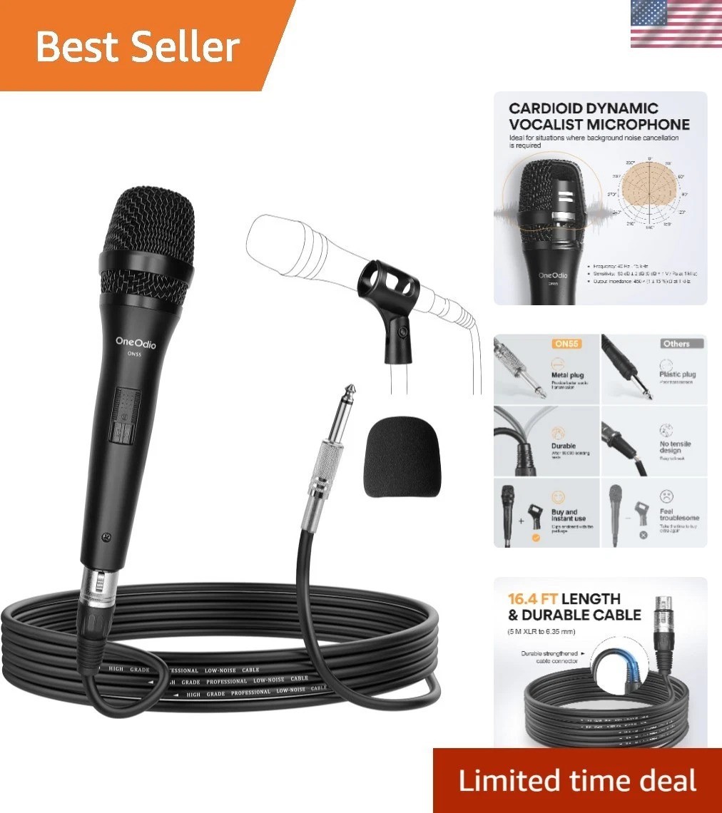 Durable Metal ON55 Wired Microphone with On/Off Switch & XLR Cable – Gold Finish