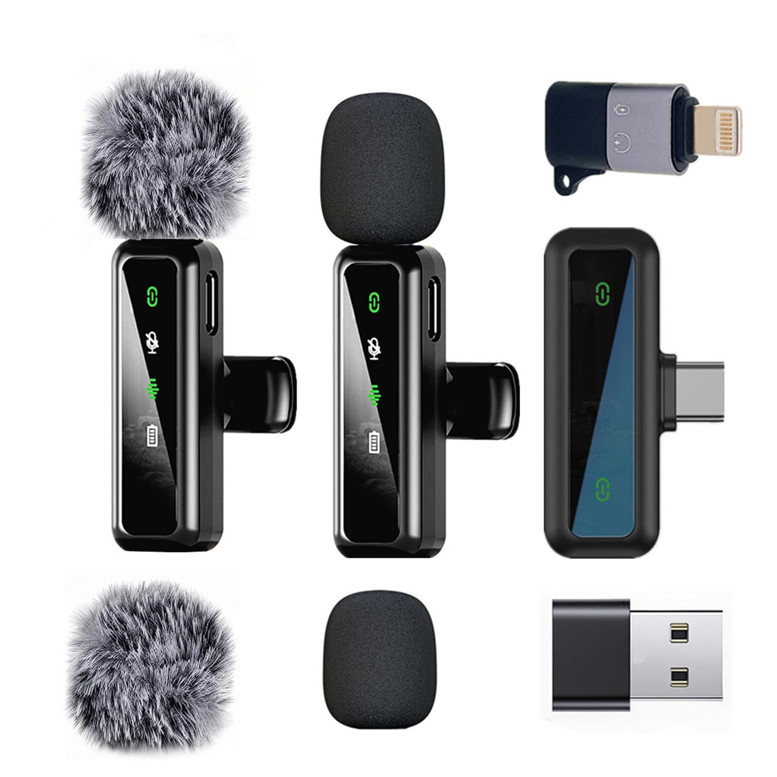 Wireless Lavalier Microphone for iPhone – iPad, Android Phone Computer, black