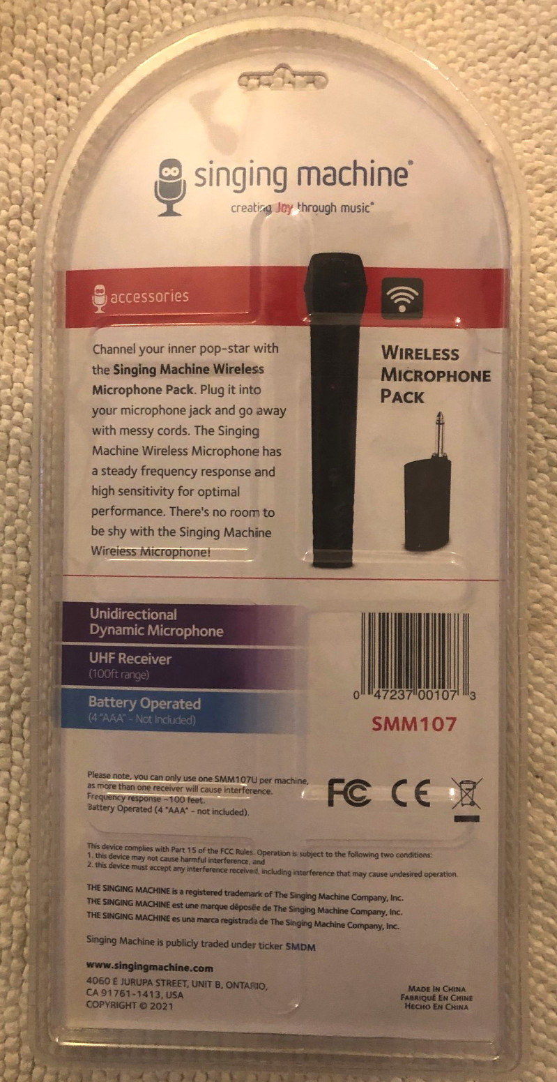 Singing Machine Wireless Microphone Battery Operated Model SMM107 US SELLER