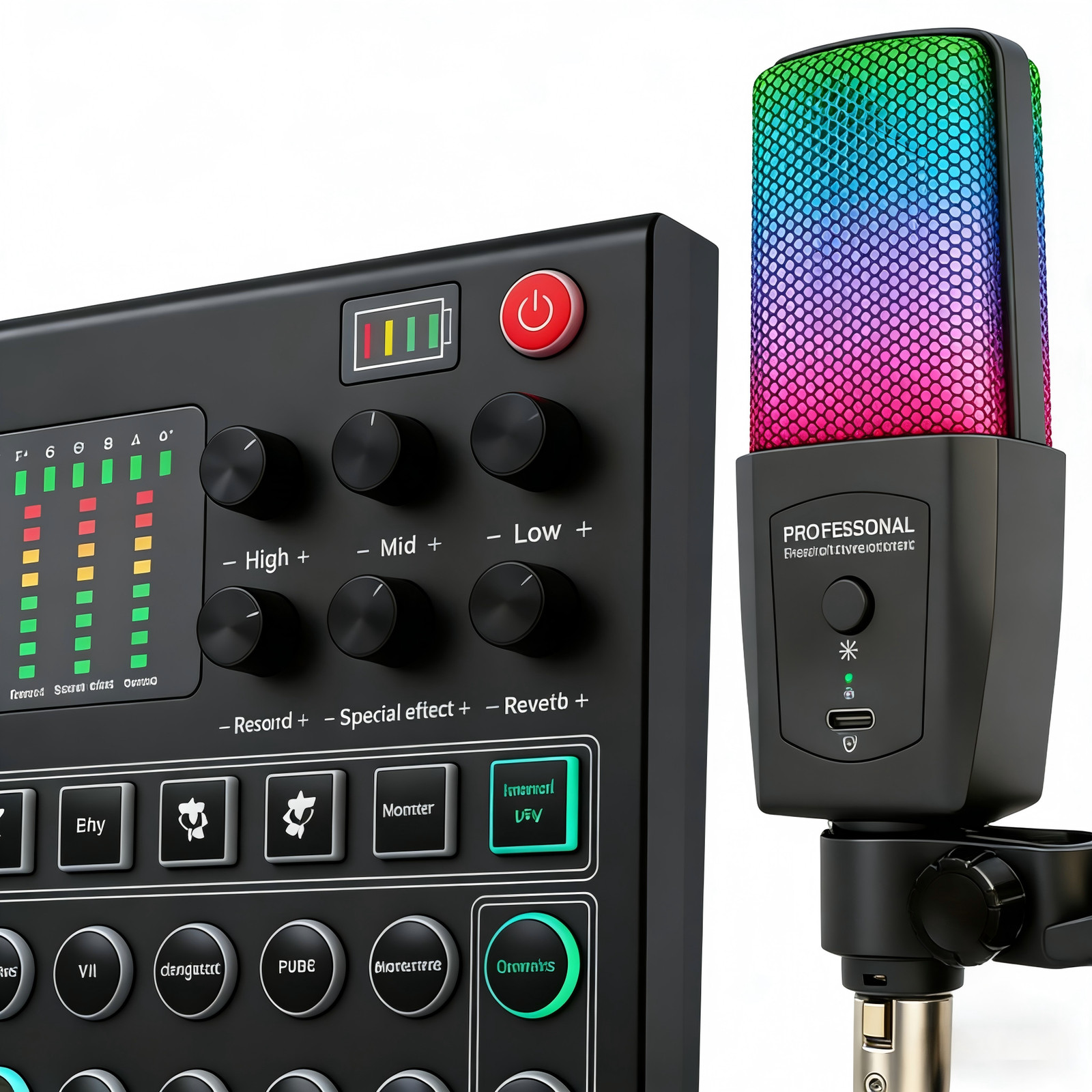Complete Home Studio Recording Kit for Music Podcast Mixer Condenser Microphone