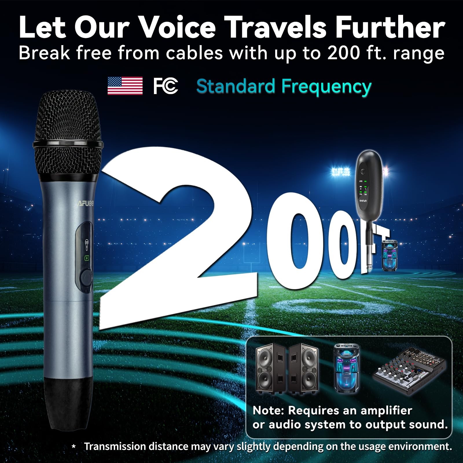 AFUOO Wireless Microphone Set for Singing, Speech & Medium, Gray-Blue