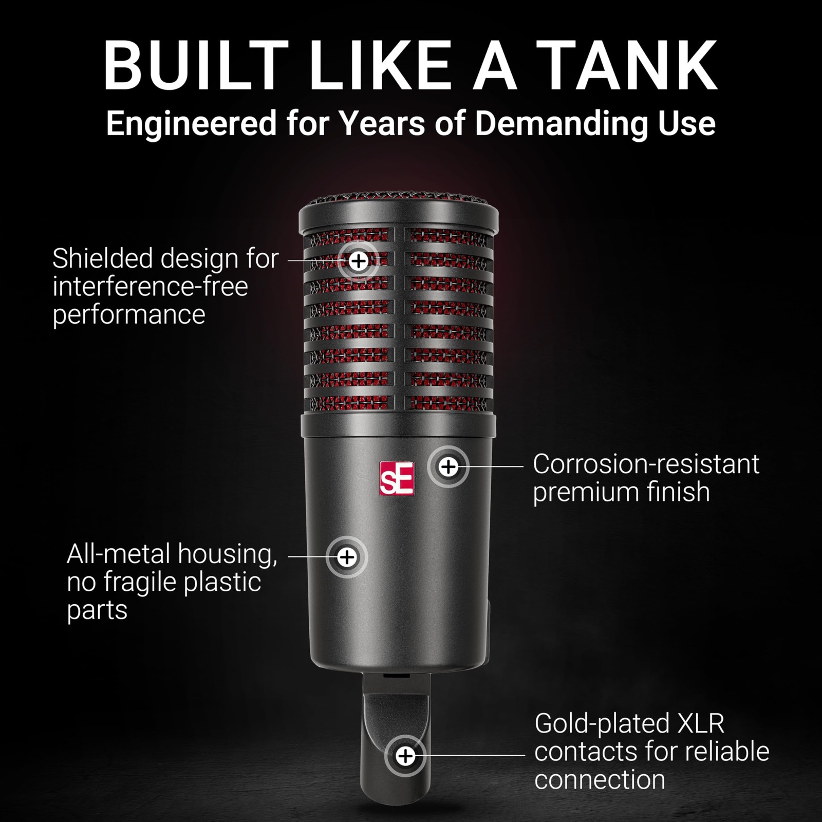 SE Electronics Dynacaster Dynamic Broadcast Microphone with Built-in Dynamite…