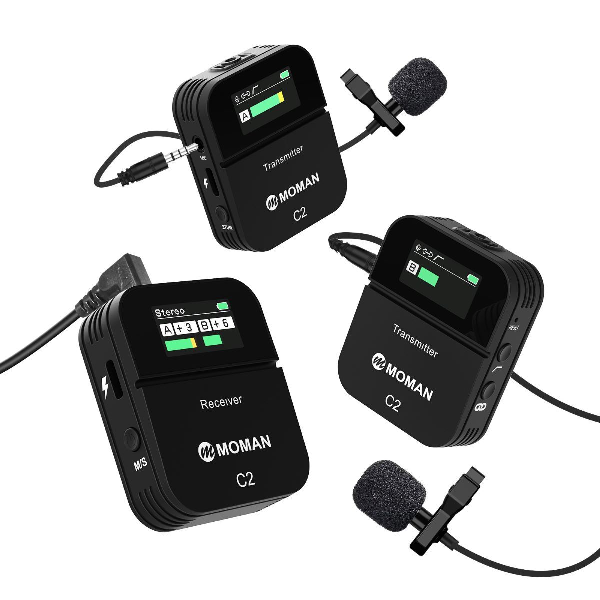 Wireless Lavalier Microphone Moman C2X 2.4G Clip On Lapel Mic For Camera DSLR