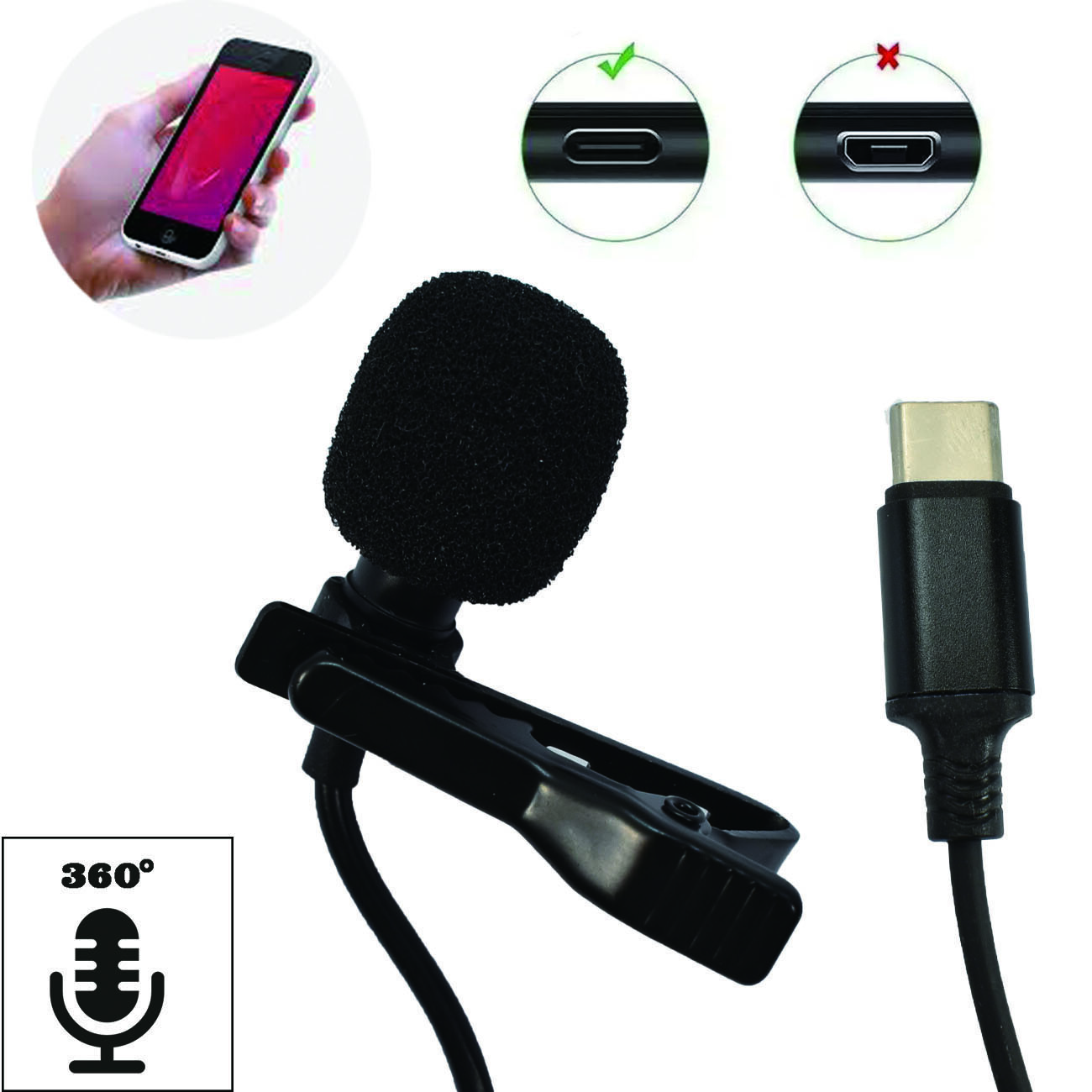 Mini Portable Android Type C USB Microphone Clip Lapel Microphone Video Record