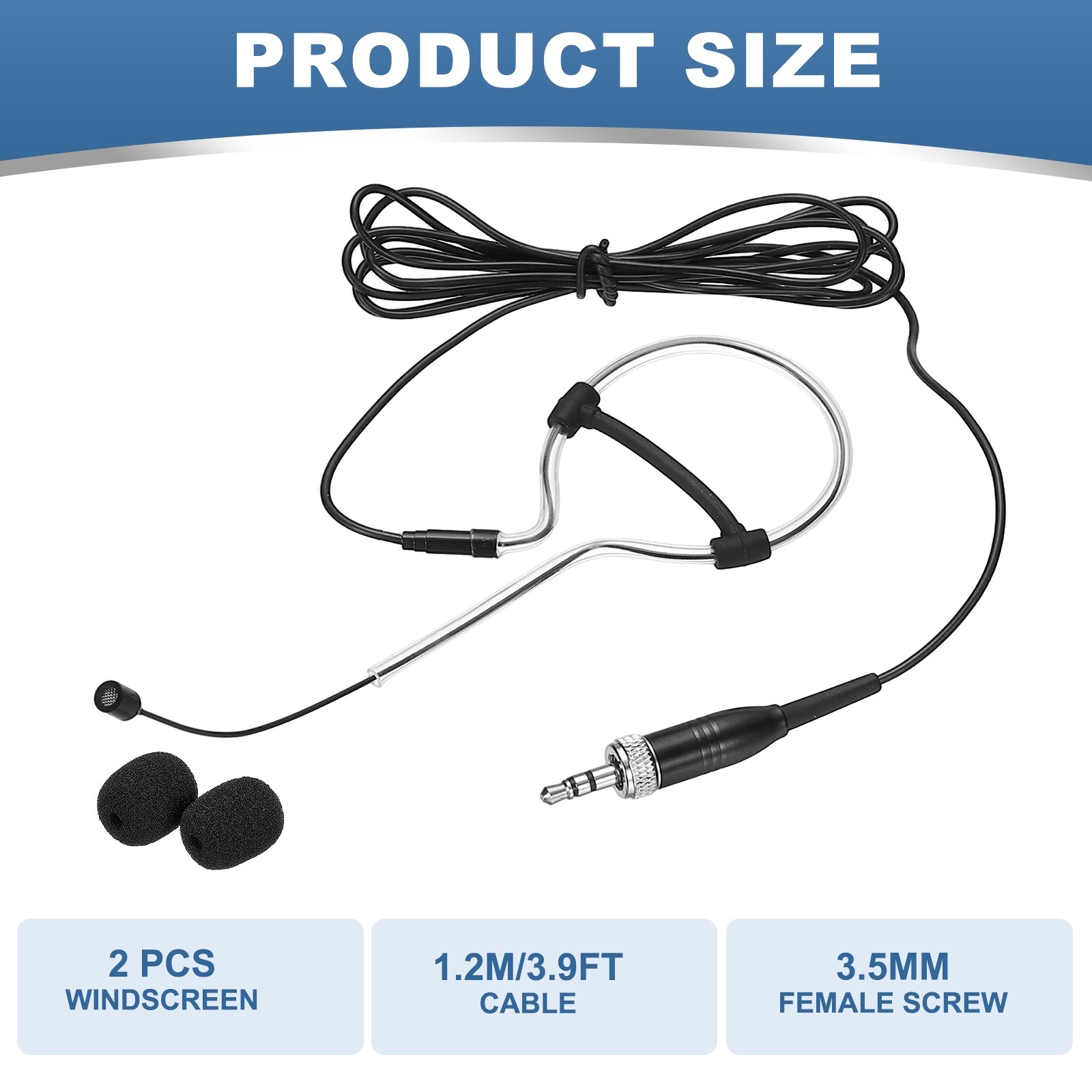 Ear Hook Microphone, Single Ear Headset with 3.5mm Female Screw Plug, Black