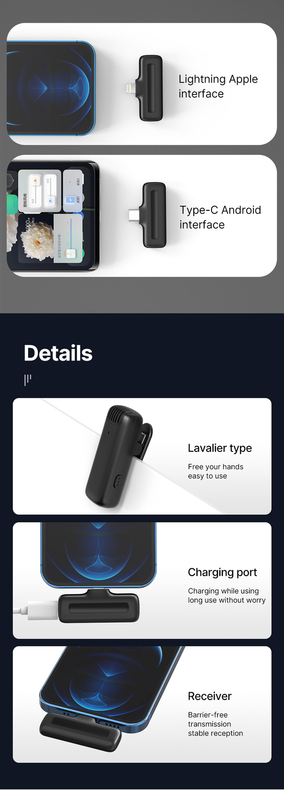 Ulanzi J12 Wireless Lavalier Microphone Portable Mic Set Video Vlog Live Stream