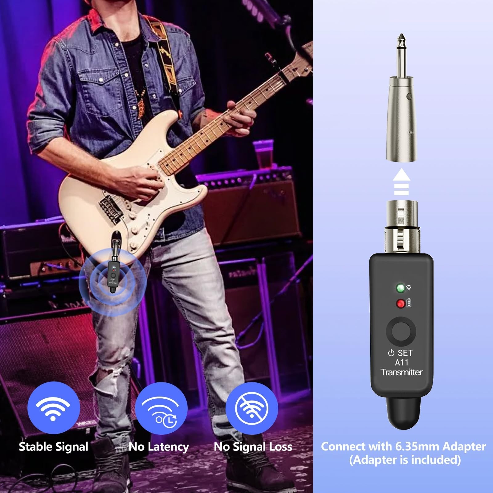 Professional Wireless XLR Adapter System with Dual TX/RX for Mic, Guitar & Mixer