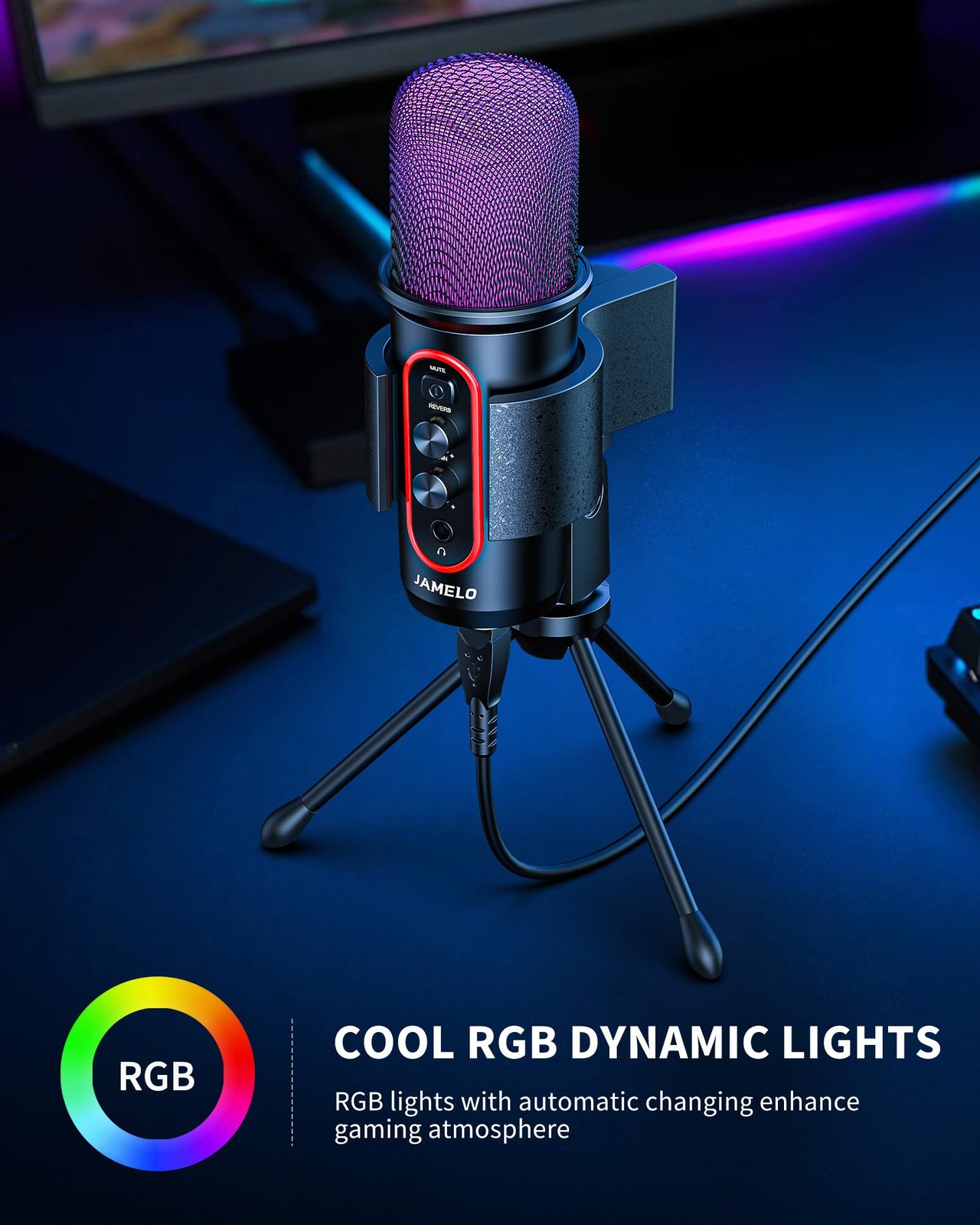 Gaming Microphone, USB Computer Condenser Mic for PC/Laptop/Phone/PS4/5, RGB,…