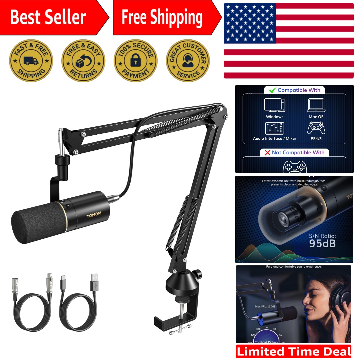 Versatile Dynamic Microphone Kit for Recording and Streaming – TD510+ Black