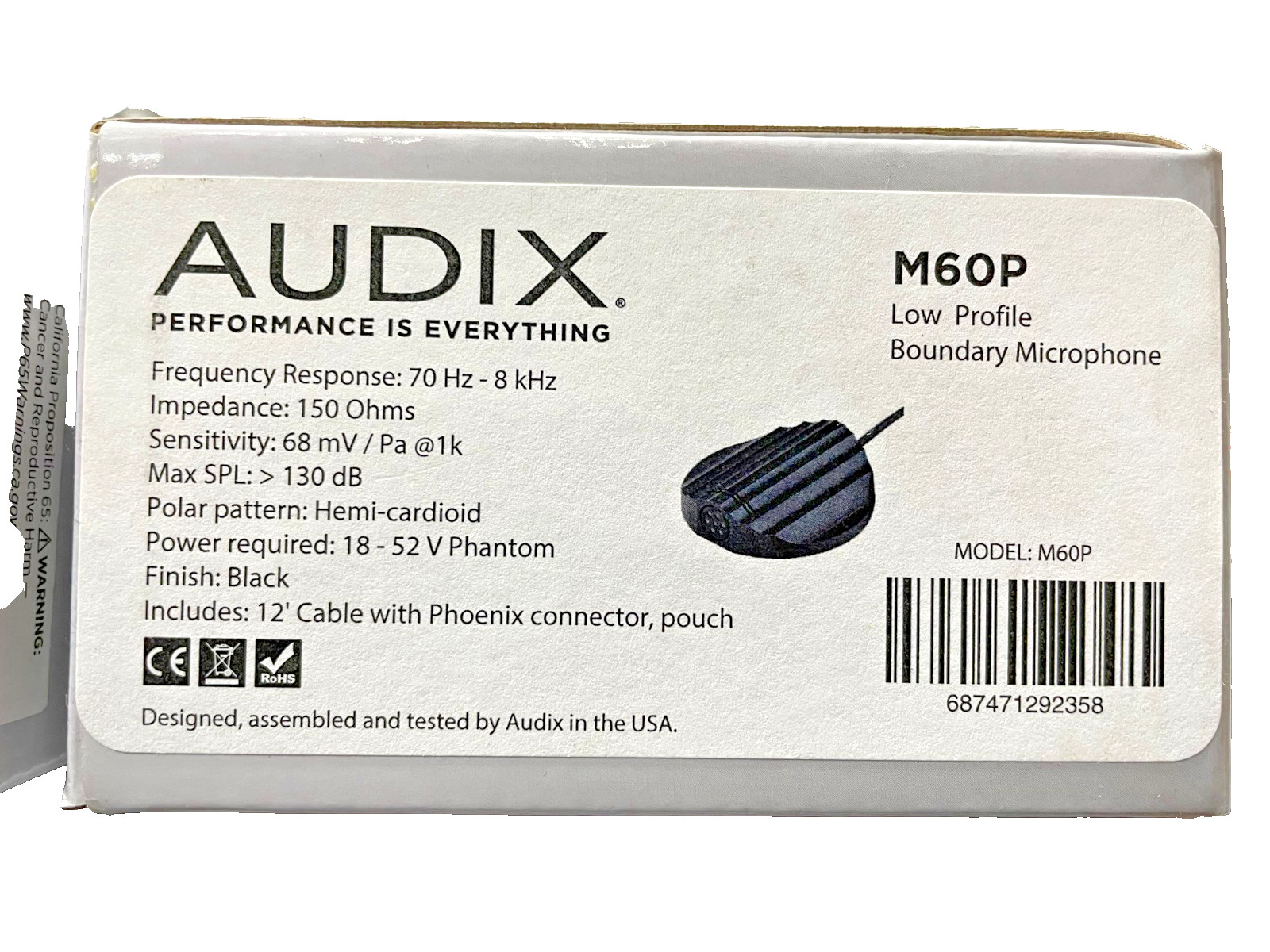 Audix M60P-RST Low-Profile Condenser Boundary Microphone Phoenix Blk