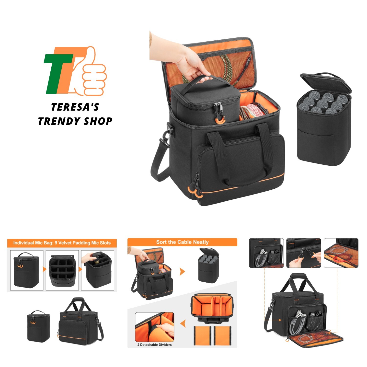 9 Slots Wireless Microphone Case, Travel Bag for Handheld Mic System, Carryin…