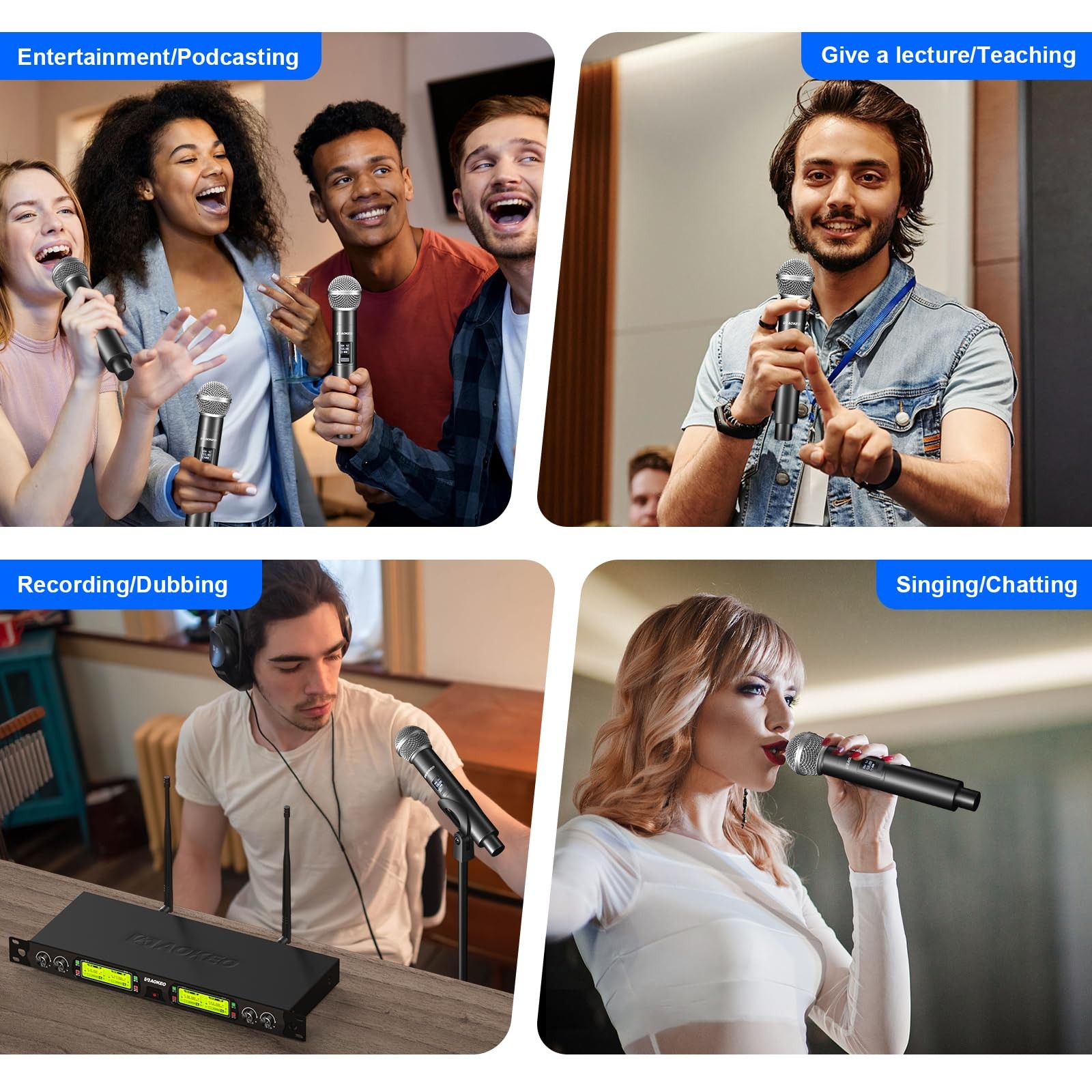 Wireless Microphones System, 4 Channel UHF Wireless Mics,with 4 Handheld Dyna…