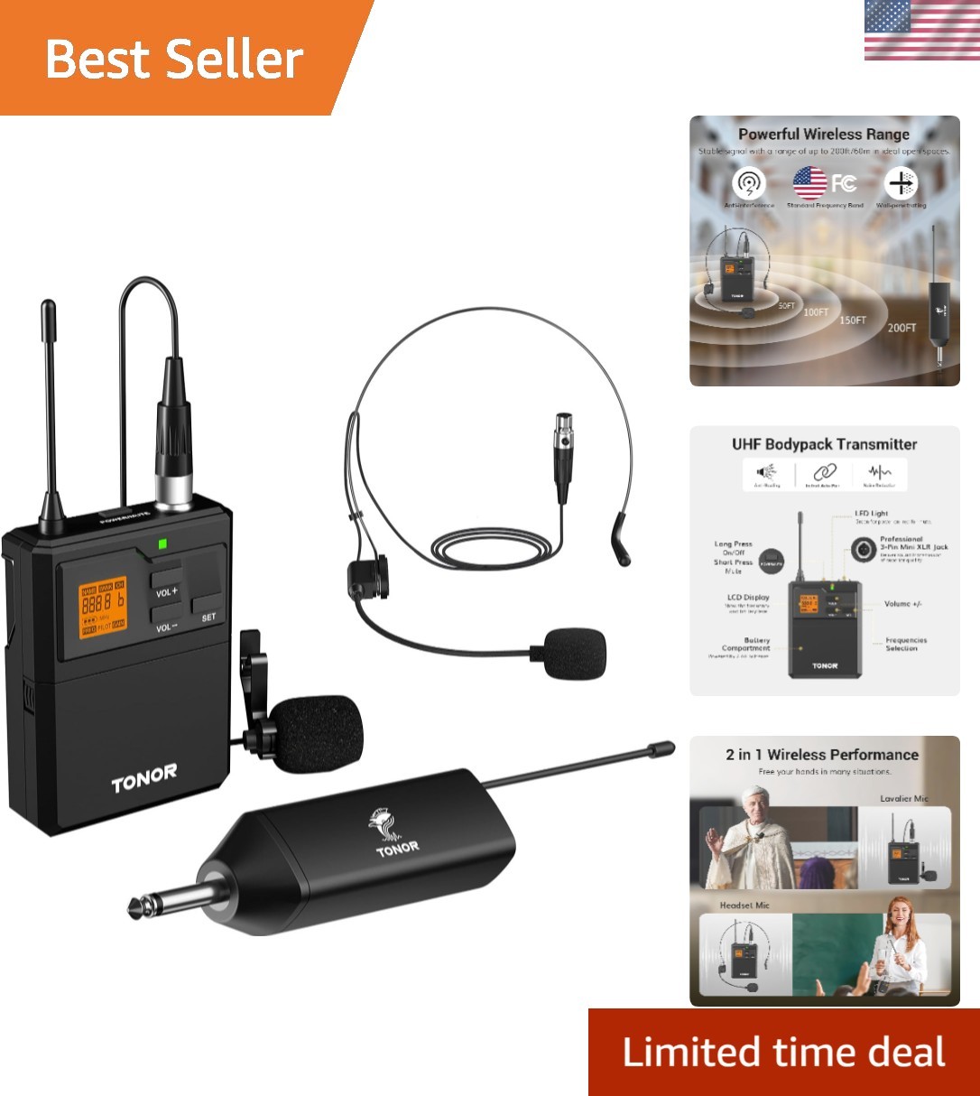 Versatile UHF Wireless Microphone System with Bodypack, Effective for Events