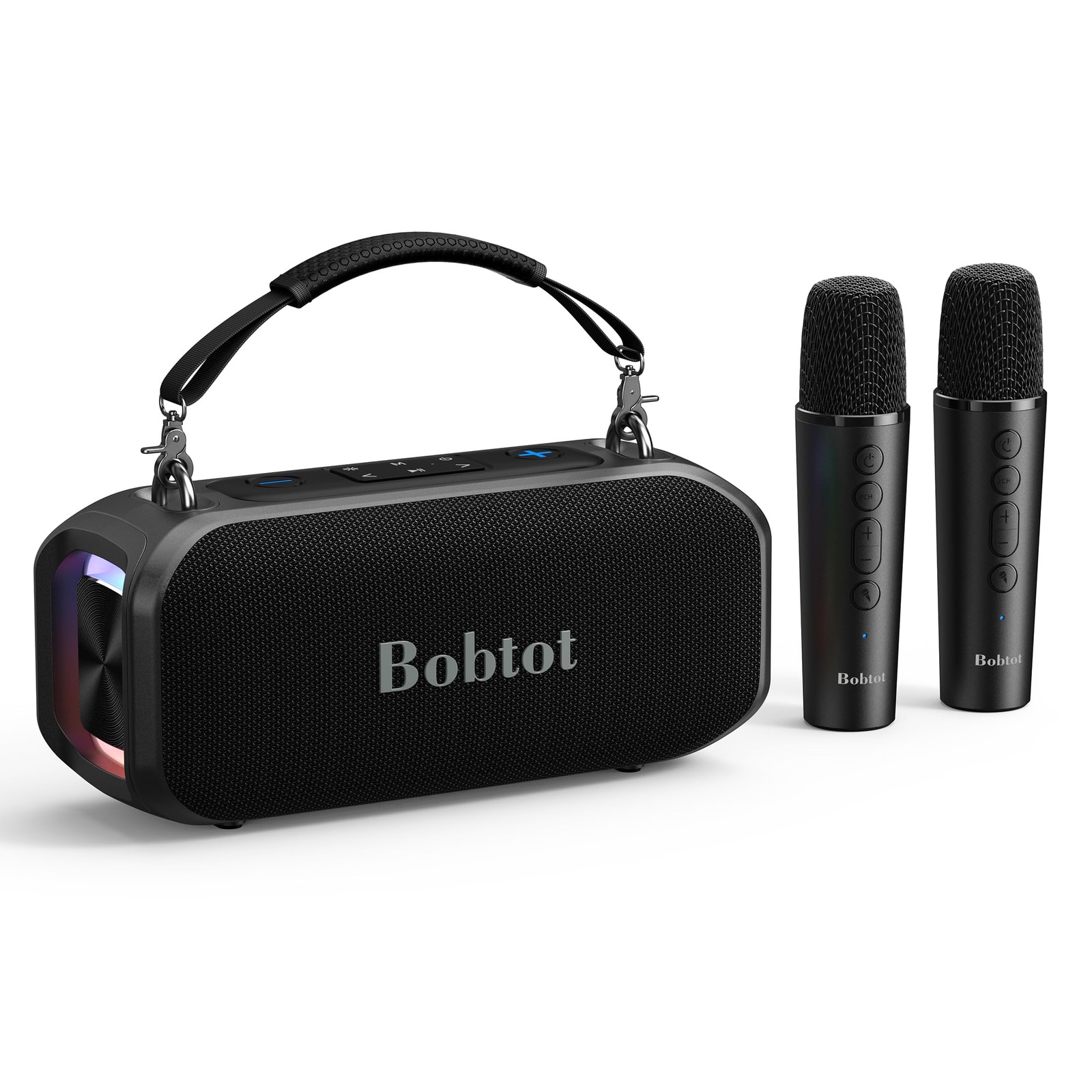 Bobtot Portable Speaker with 2 Wireless Microphones Outdoor Black