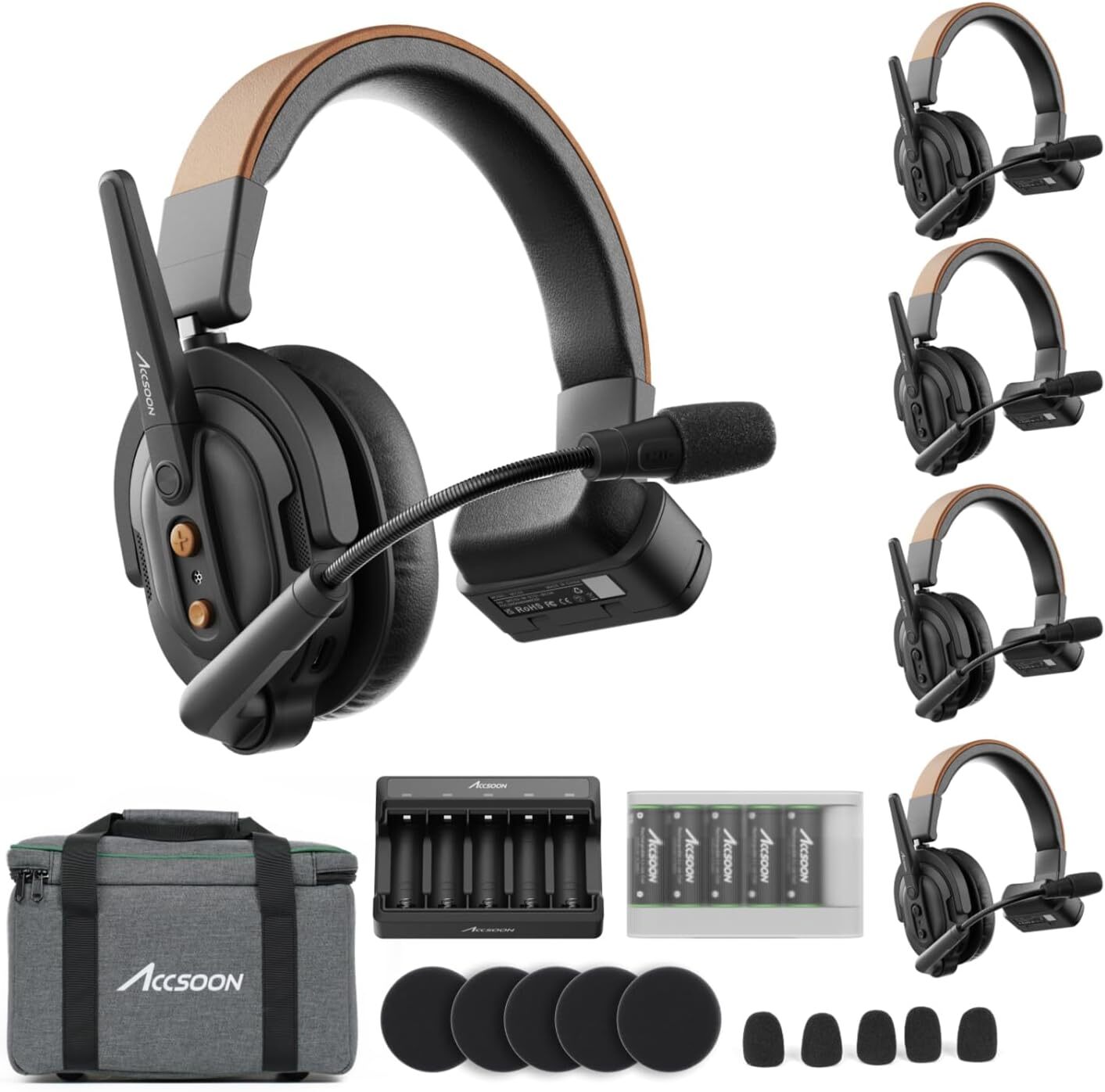 Accsoon CoMo SE 2.4GHz 400m Wireless Intercom Headset System Full Duplex 5 Perso