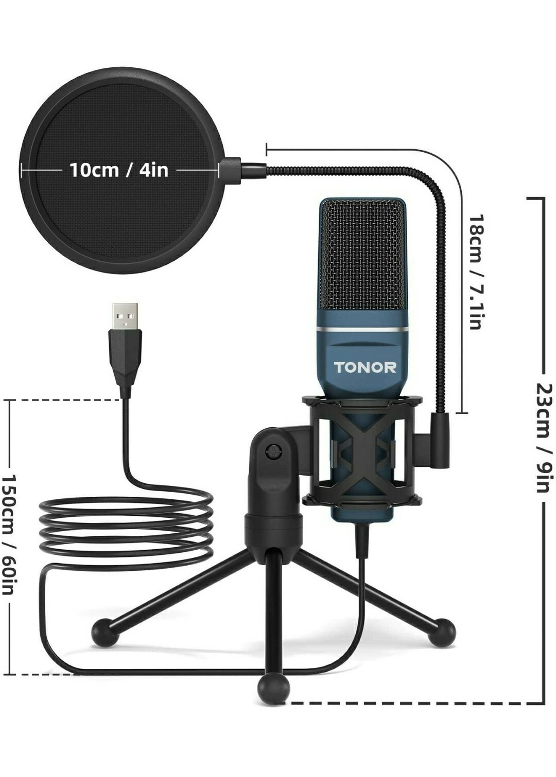 USB Microphone TONOR Computer Cardioid Condenser PC Gaming Mic with Tripod St…