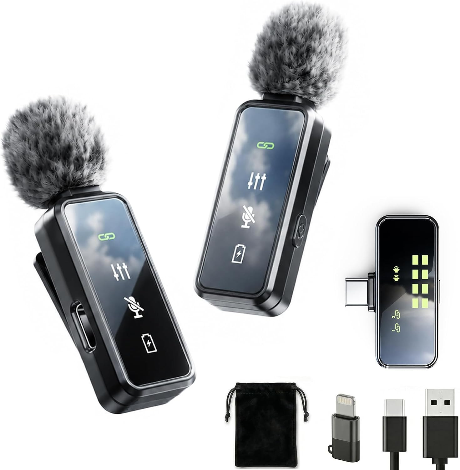Wireless Lavalier Microphone, 12H Clip-On Mic for iPhone USB-C Recording Vlog