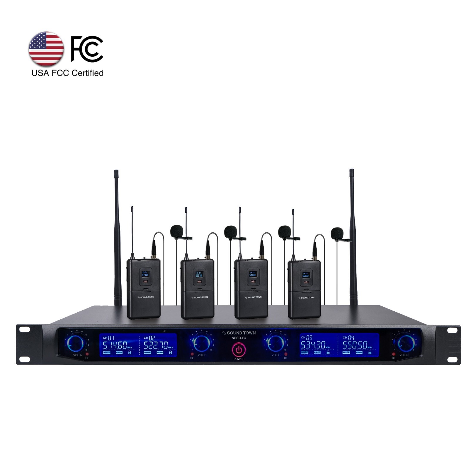 OPEN BOX:Sound Town UHF 4 Channels Wireless Mic Metal Receiver NESO-F4LL-R