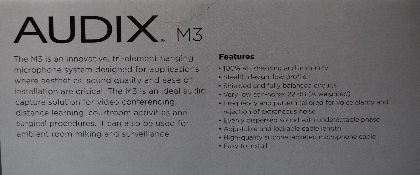 Audix M3 / M3G Tri-Element Ceiling Microphone Hypercardioid Condenser (Grey)