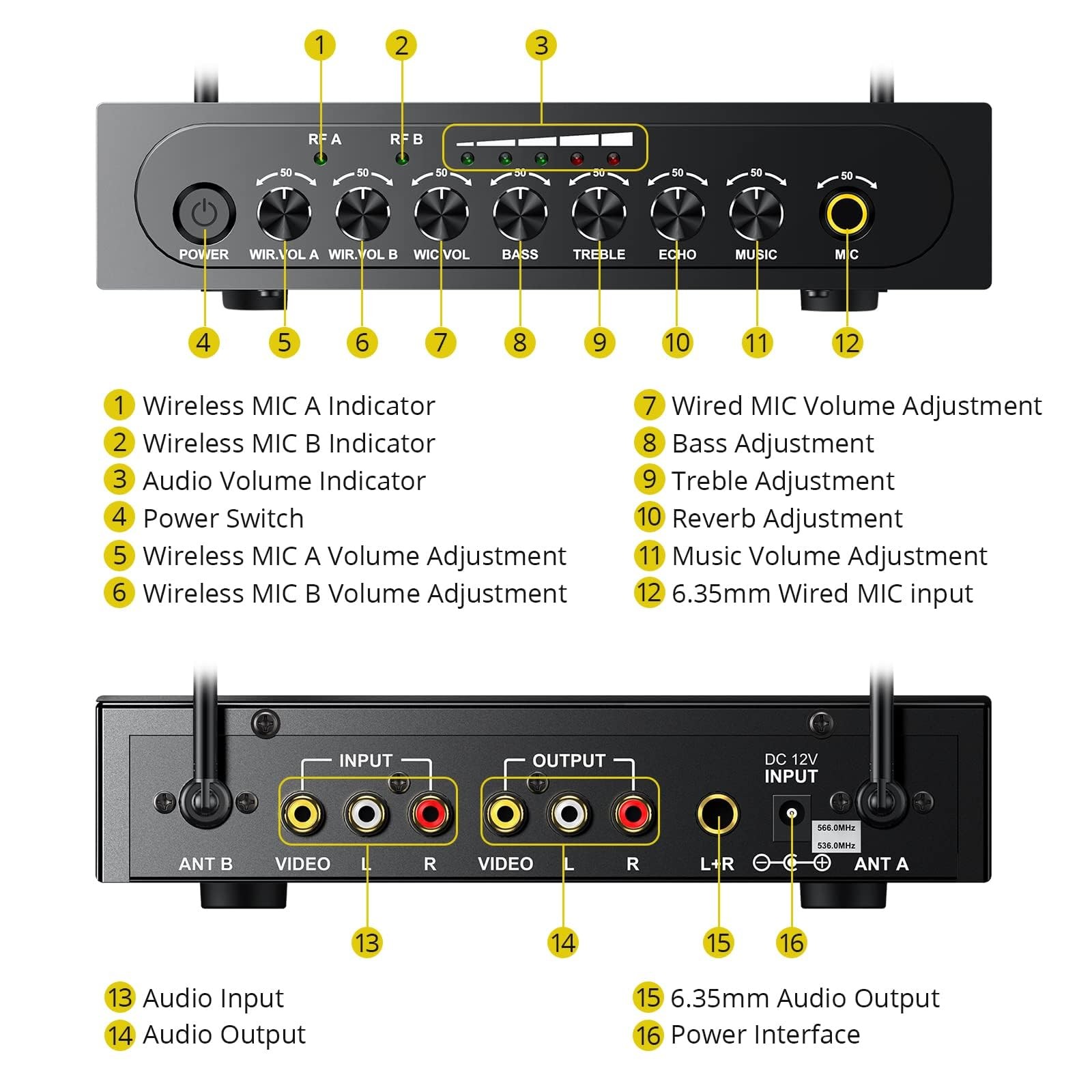 UHF Wireless Microphone with Volume Treble Bass Echo Control, Wireless Rechar…