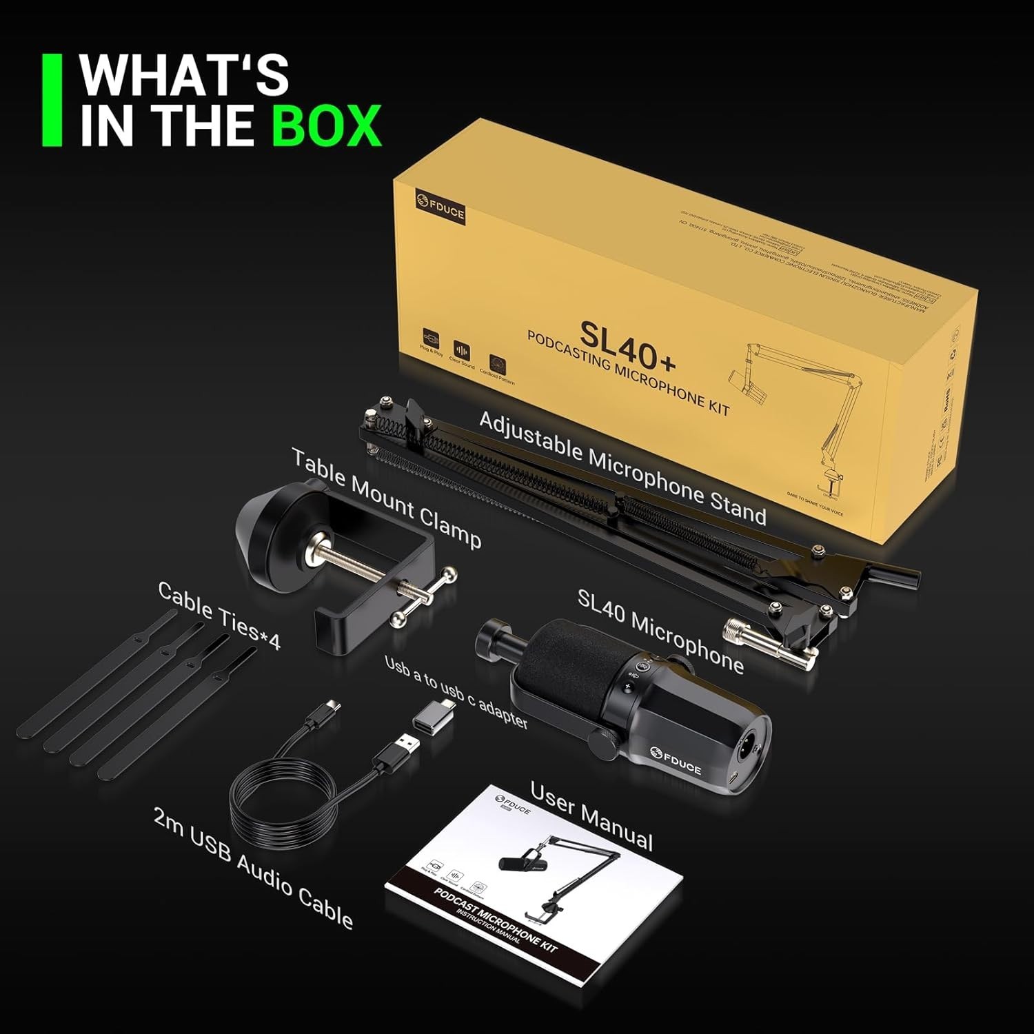 High-Performance Podcast Microphone with Adjustable Boom Arm and USB/XLR Output
