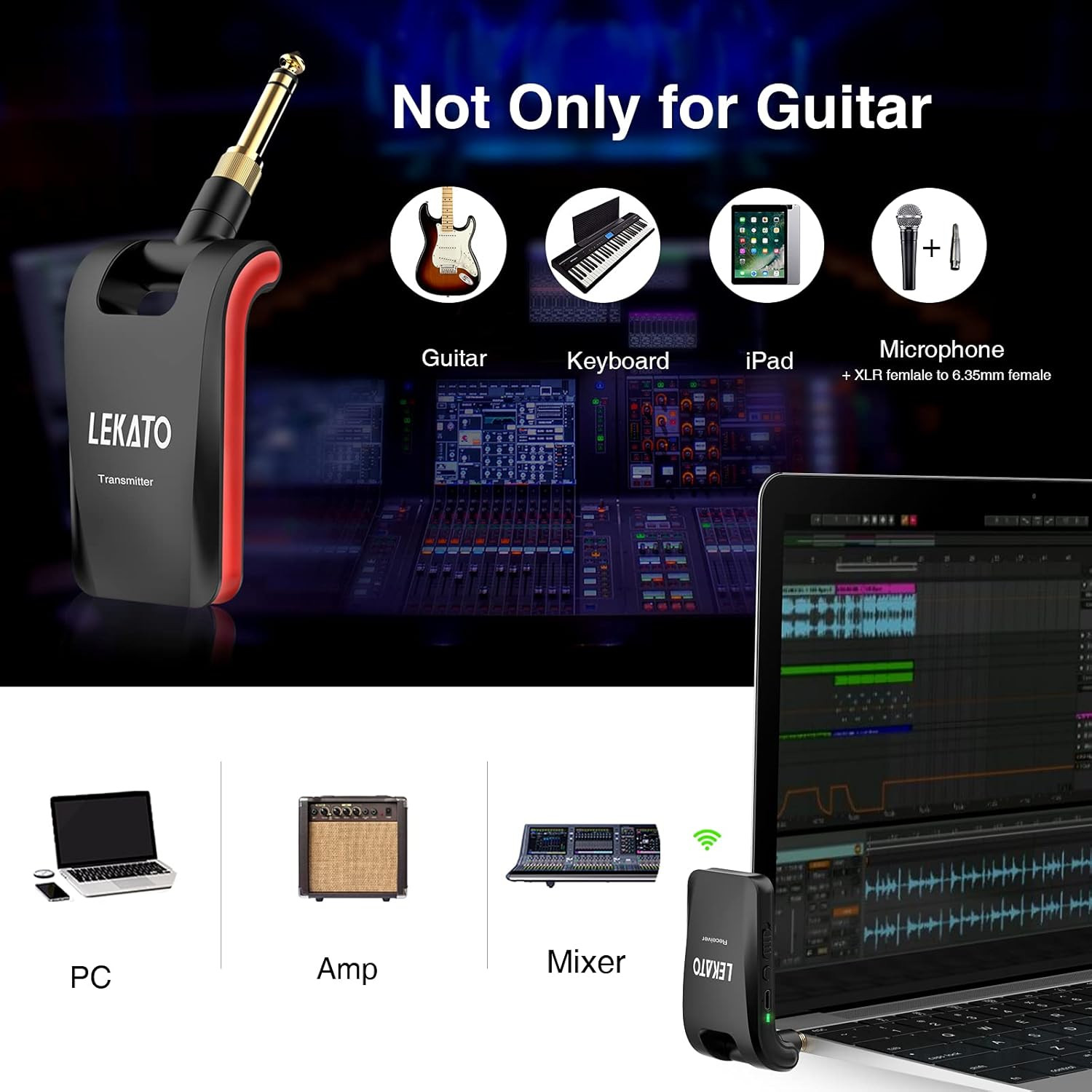 Wireless Guitar System 2.4Ghz Rechargeable Audio Wireless Transmitter Receiver 6