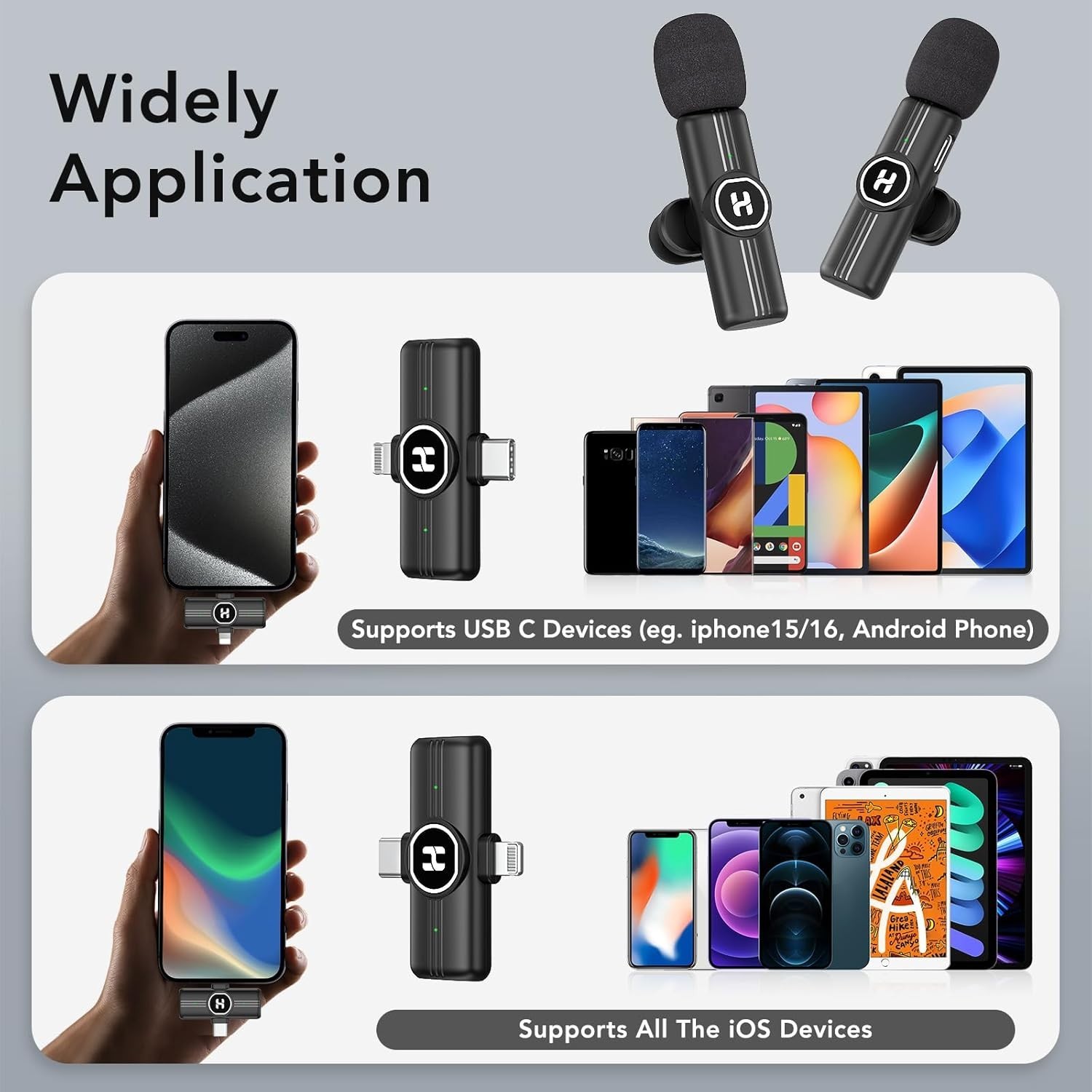 Rechargeable USB C Lavalier Microphone – 65FT Wireless Range, Mute Function