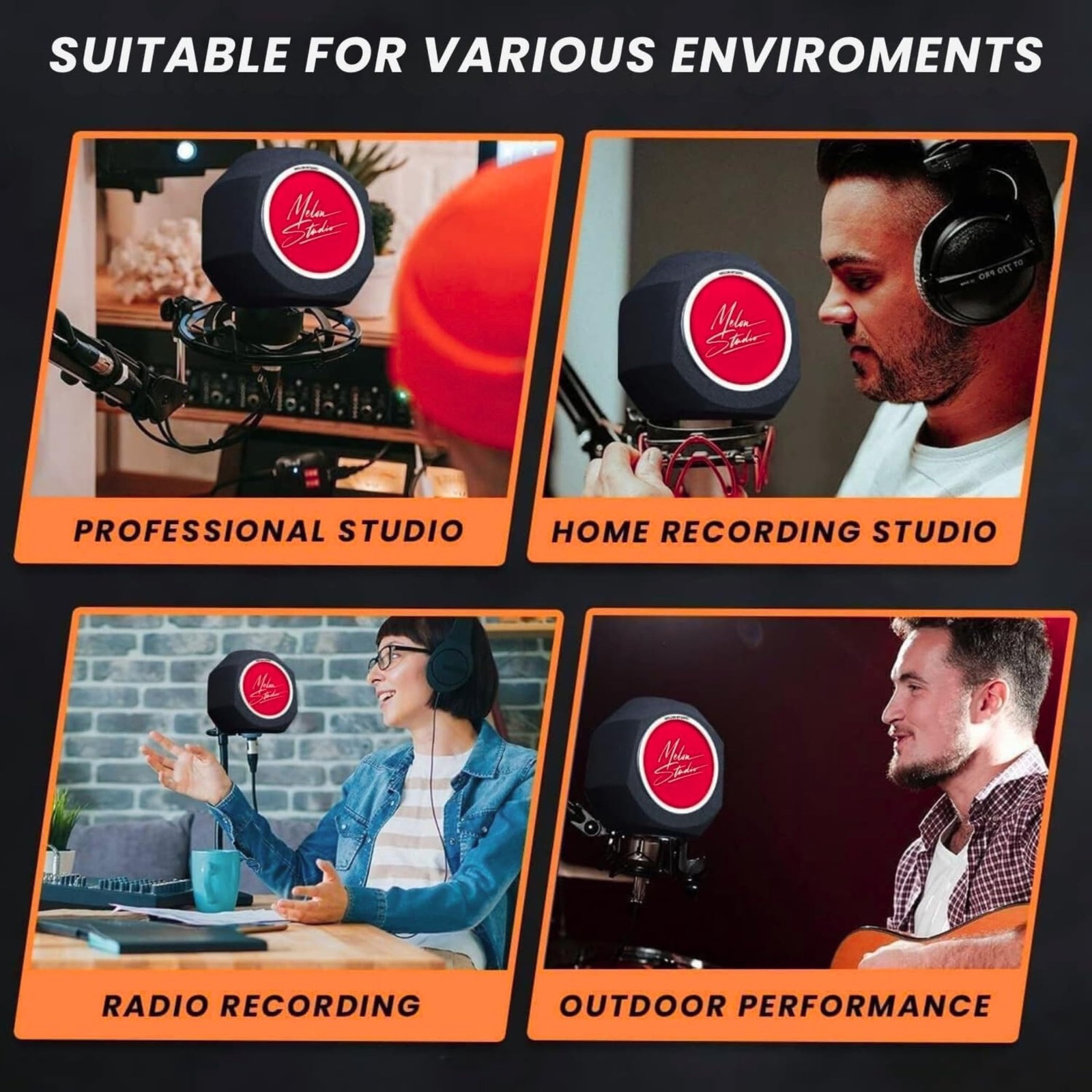 Melon Studio Microphone windscreen Pop Filter For Mic, Vocal Isolation Booth