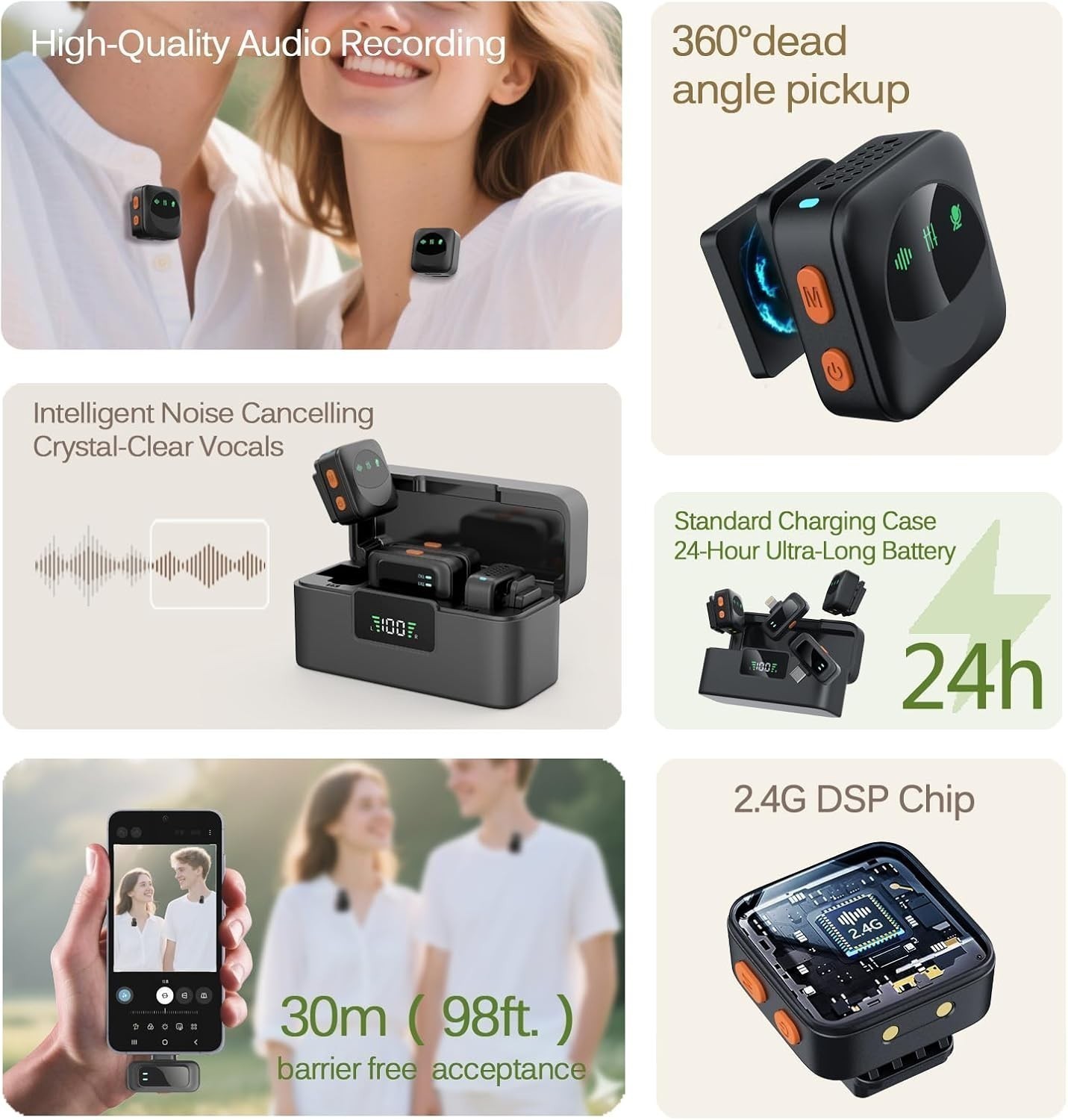 Lavalier Microphone Wireless Clip Mic Type-C For iPhone/ Android Recording Vlog