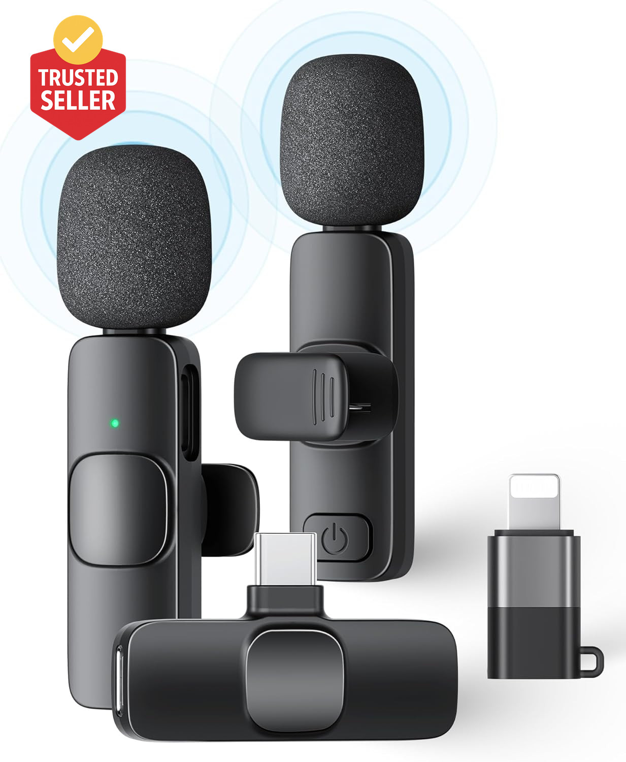 2 Pack Wireless Lavalier Microphone for Iphone Ipad and Android Phone, Lapel Mic