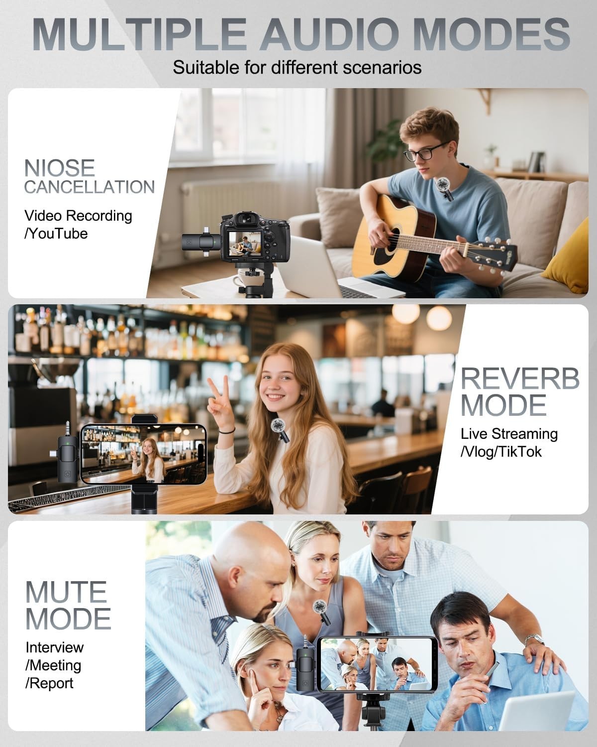 Portable 3-in-1 Lavalier Microphone: Perfect for YouTube, TikTok, and Podcasts
