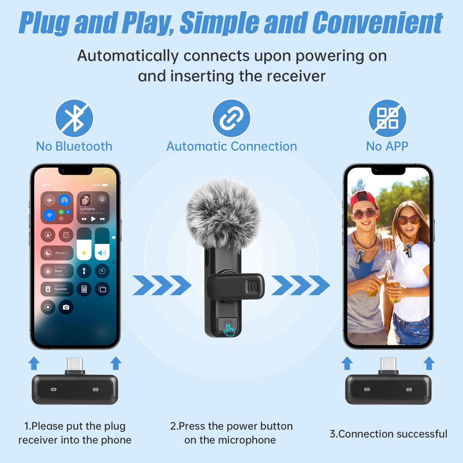 Wireless Lavalier Microphone for iPhone, Mini Mic with LED Display, Plug and …