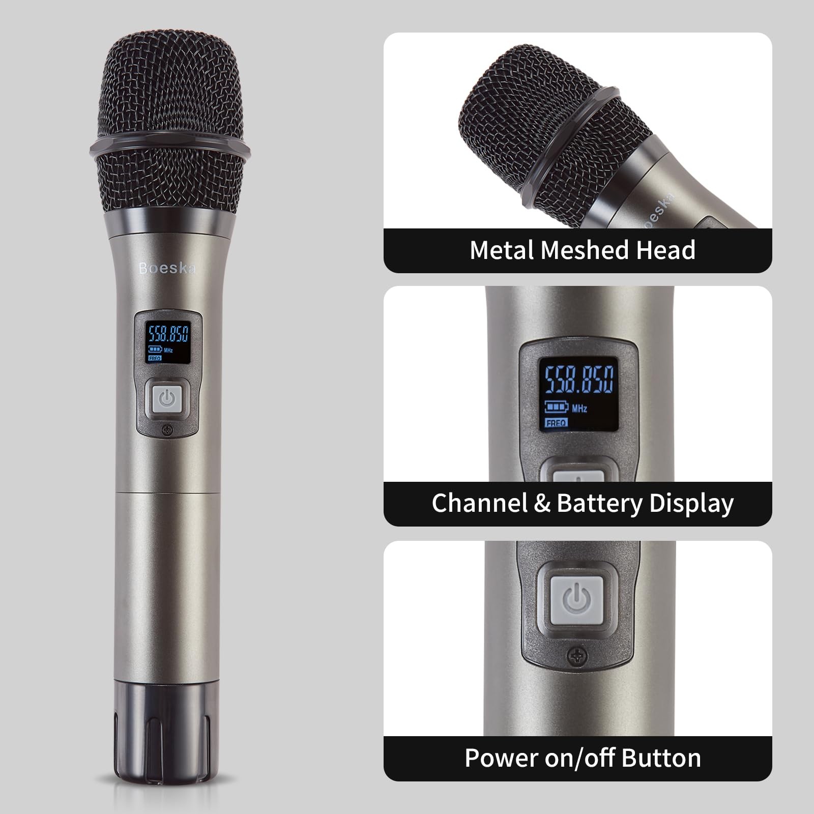 4 Channel Wireless Microphone System UHF 2 Cordless Handheld Mics and 2 Laval…