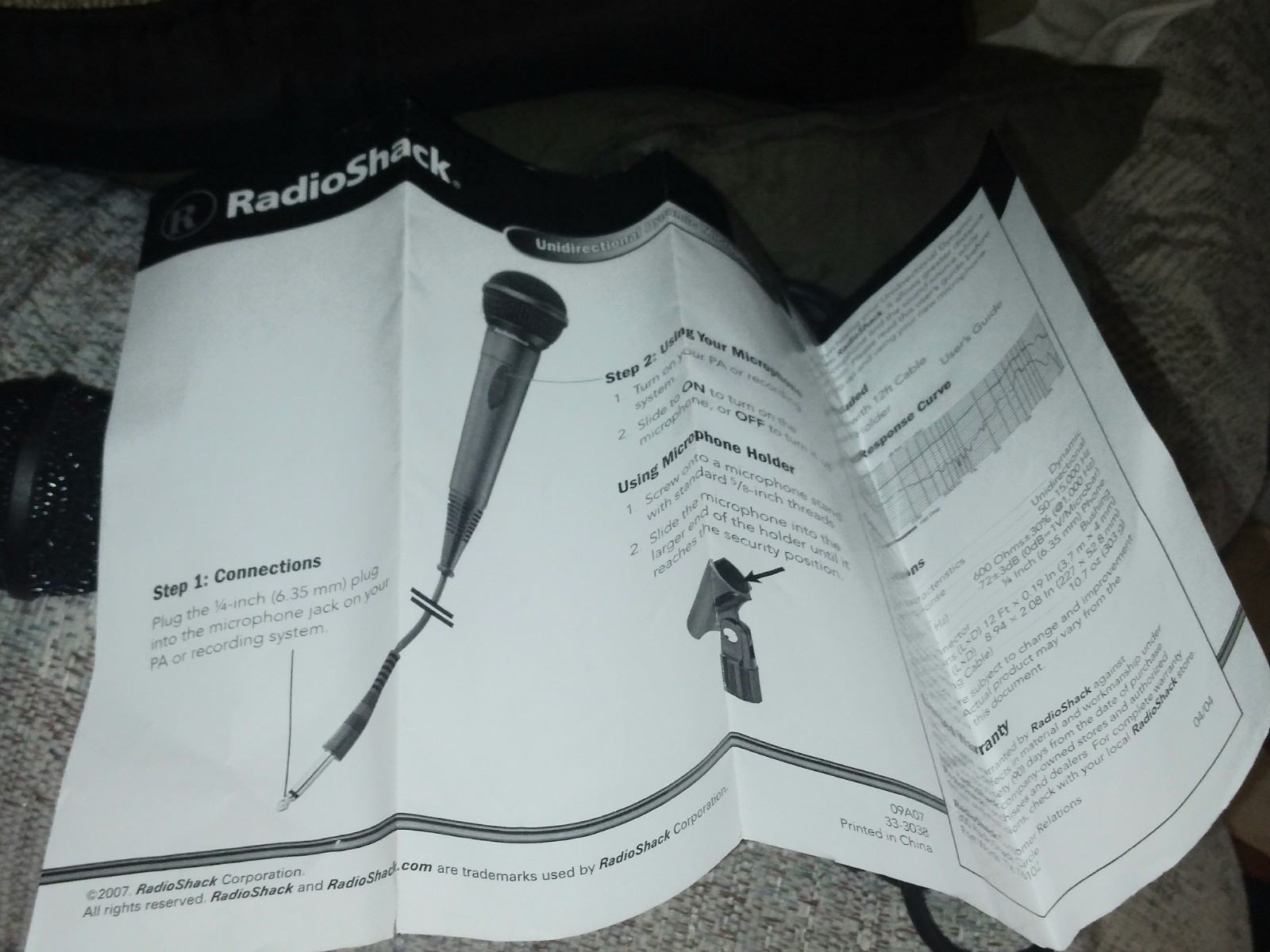 NrMt Radio SHACK UNIDIRECTIONAL DYNAMIC MICROPHONE 33-3038 w/BOX + Manual Sheet!