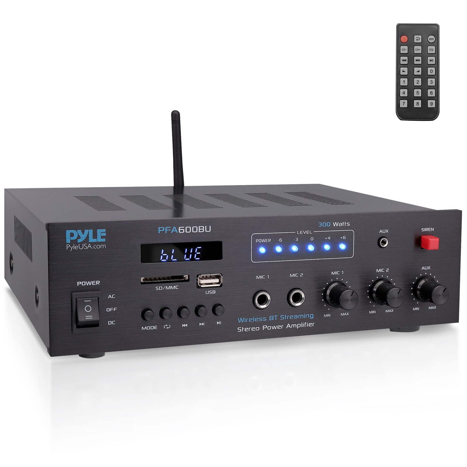 Pyle 300W Bluetooth Karaoke Amplifier – 2-Channel PA System with FM Black