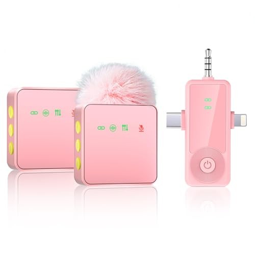 3-in-1 Wireless Microphone for iPhone/Android/Camera with Noise Pink