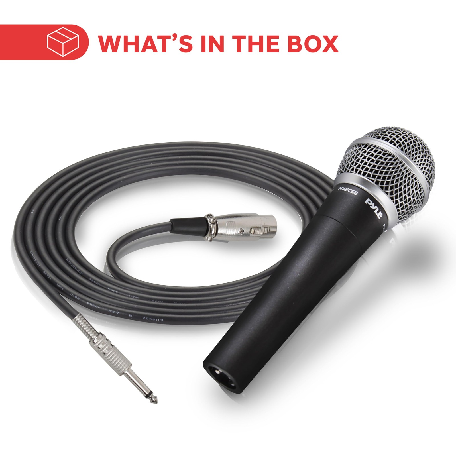 Pyle Microphone, Dynamic Cardioid, XLR Cable Included, Unidirectional, Rugged Co