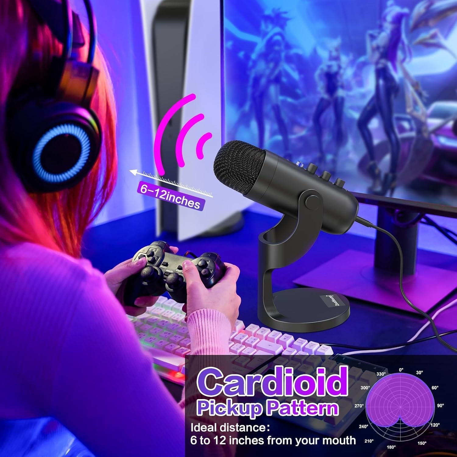 Podcast Microphone for PC, Noise Cancellation USB Mic with Gain, Volume Adjustme