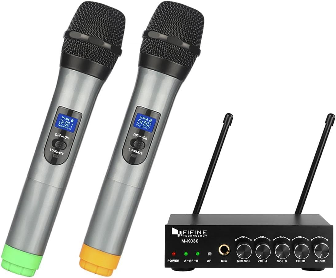UHF Dual Channel Wireless Handheld Microphone, Easy-To-Use Karaoke Wireless Micr