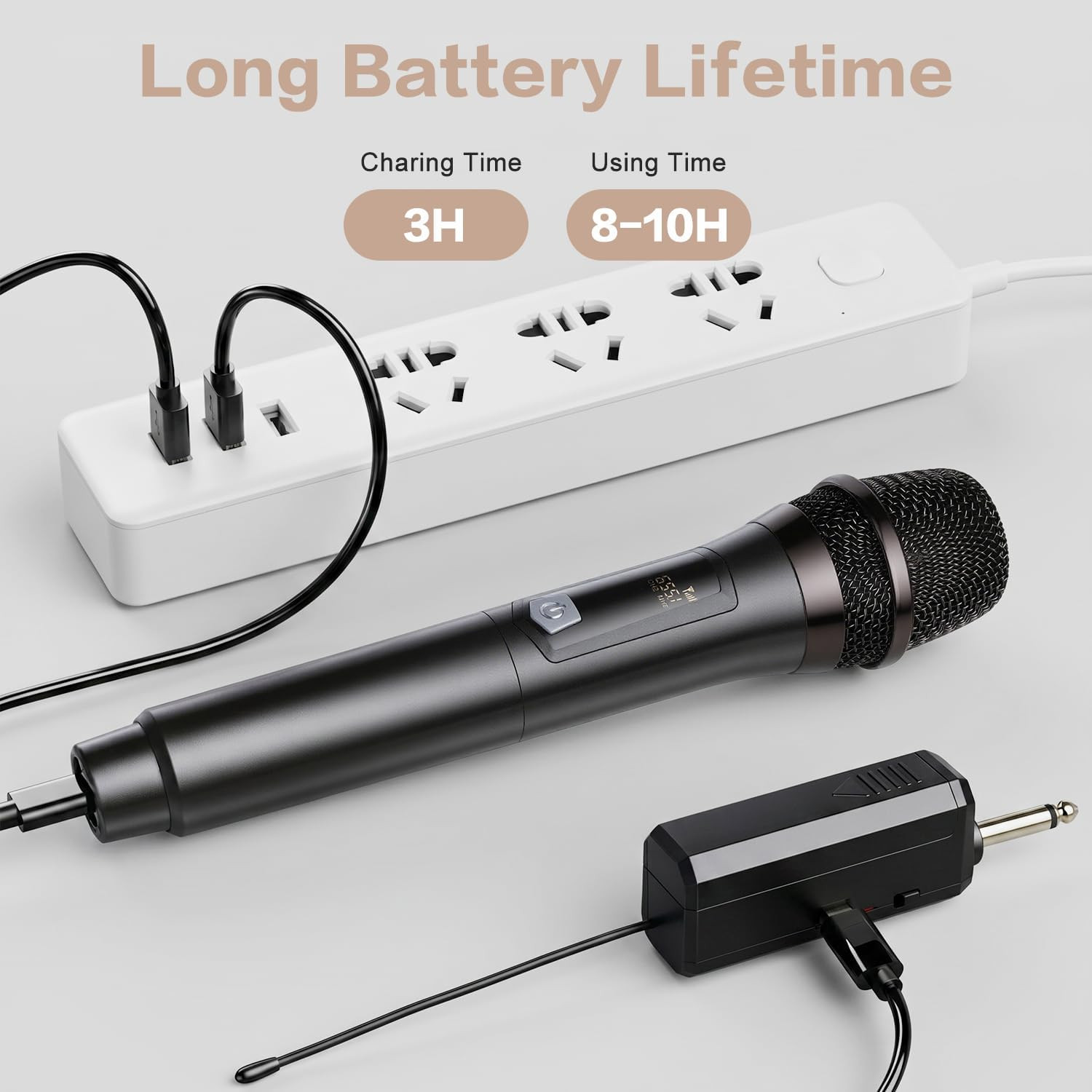 Wireless Microphone, Rechargeable Fixed Frequency Handheld Wireless Mic, Dual